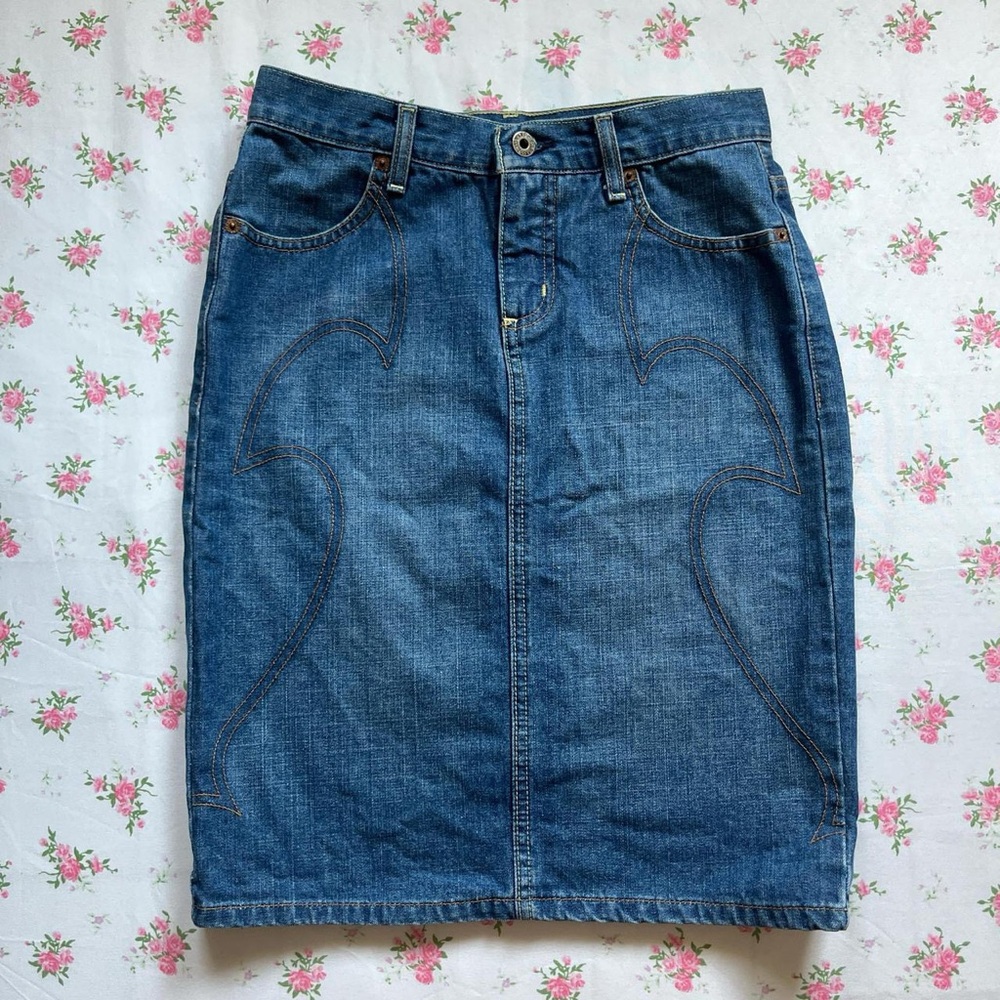Vintage Guess Blue Denim Midi Skirt